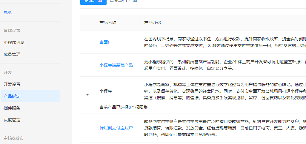 已绑定的产品能力