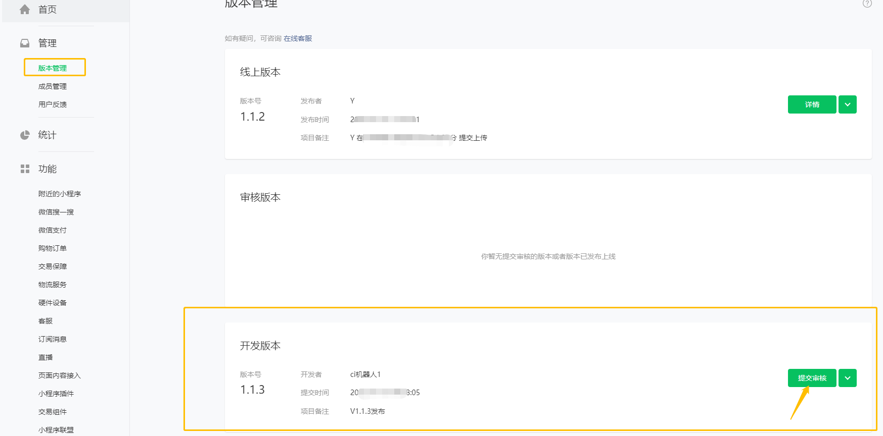 提交版本审核